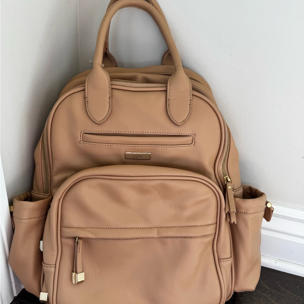 JuJuBe Tan Leather Diaper Bag “Million Pockets”